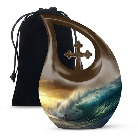 10-inch Surfing themed Cross Drop Aluminium Urn,