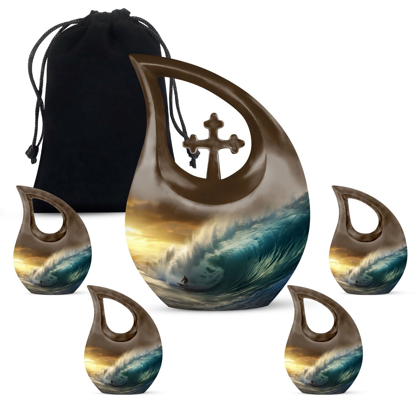 10-inch Surfing themed Cross Drop Aluminium Urn,