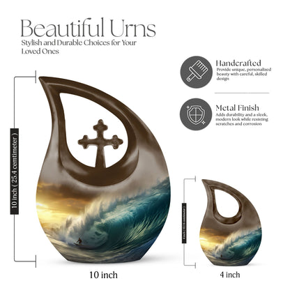 10-inch Surfing themed Cross Drop Aluminium Urn,