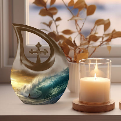 10-inch Surfing themed Cross Drop Aluminium Urn,