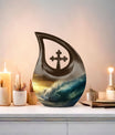 10-inch Surfing themed Cross Drop Aluminium Urn,