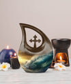 10-inch Surfing themed Cross Drop Aluminium Urn,