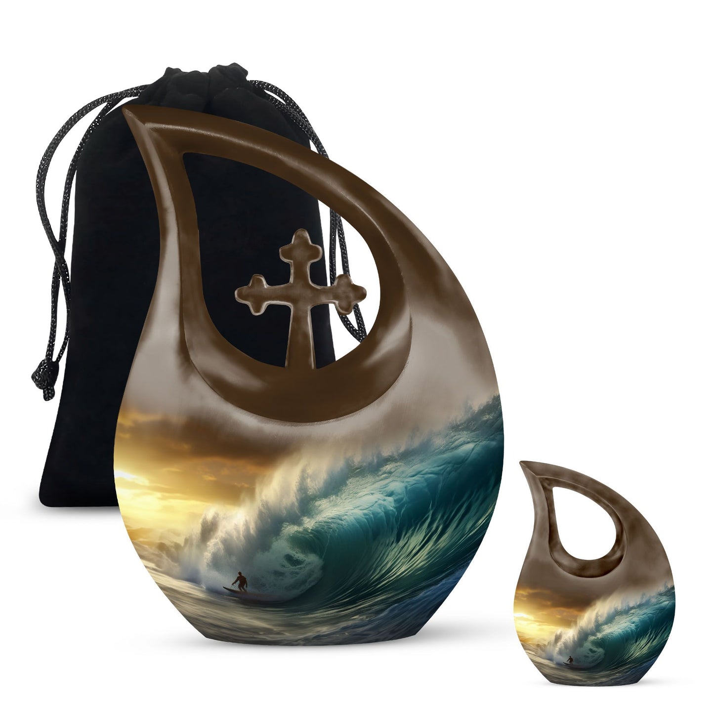 10-inch Surfing themed Cross Drop Aluminium Urn,
