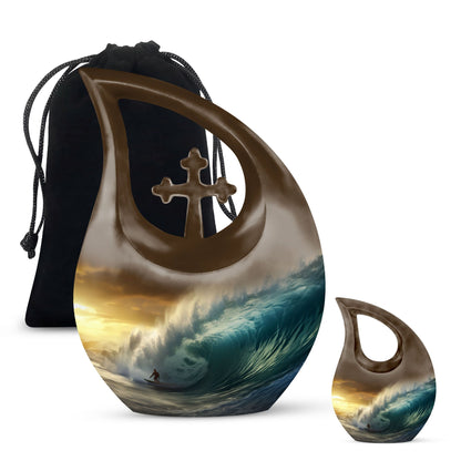 10-inch Surfing themed Cross Drop Aluminium Urn,
