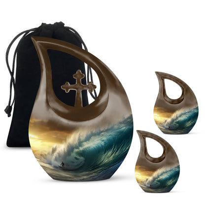 10-inch Surfing themed Cross Drop Aluminium Urn,
