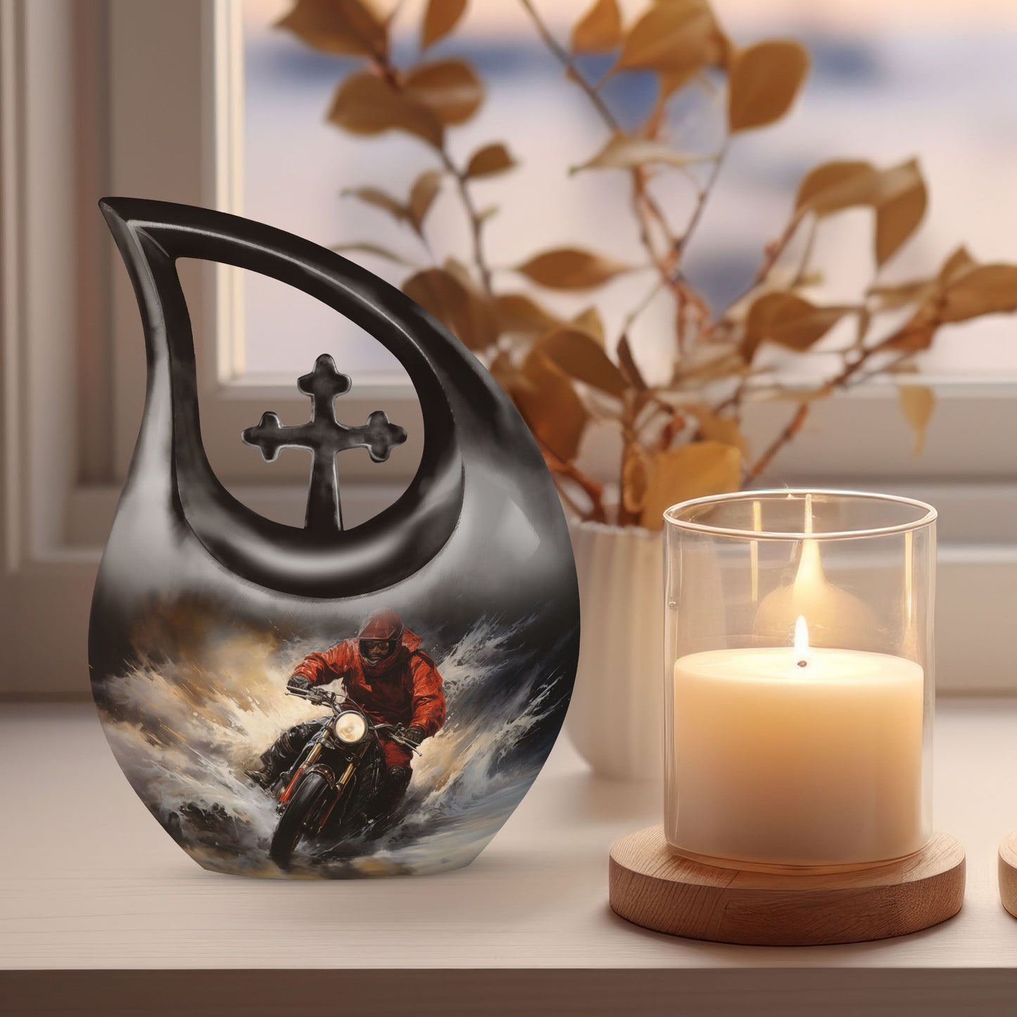 10 Inch Surfing Themed Cross Drop Miniature Memorial 