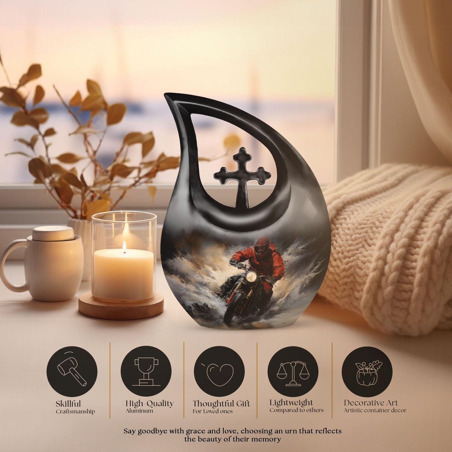 10 Inch Surfing Themed Cross Drop Miniature Memorial 