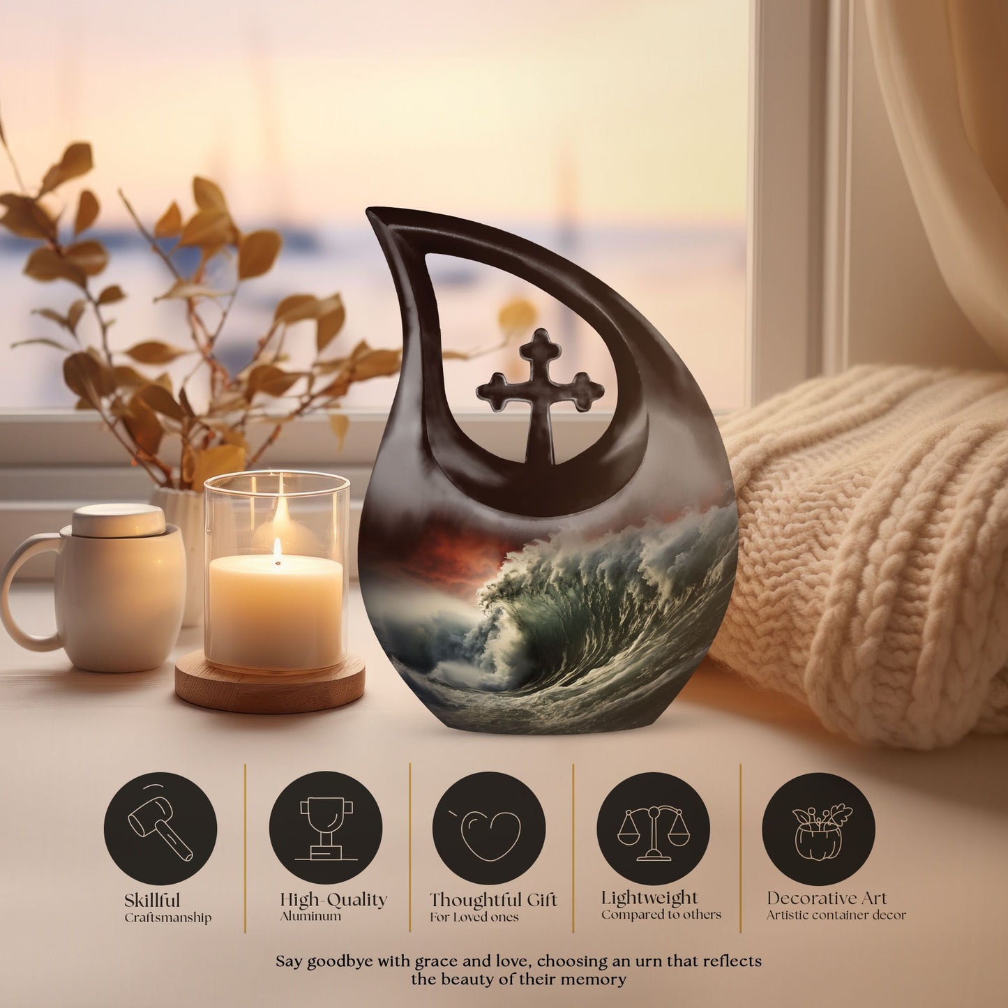 10 Inch Aluminum Sports Urn featuring Cross Drop design, personalized engraving