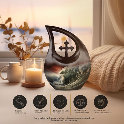 10 Inch Aluminum Sports Urn featuring Cross Drop design, personalized engraving