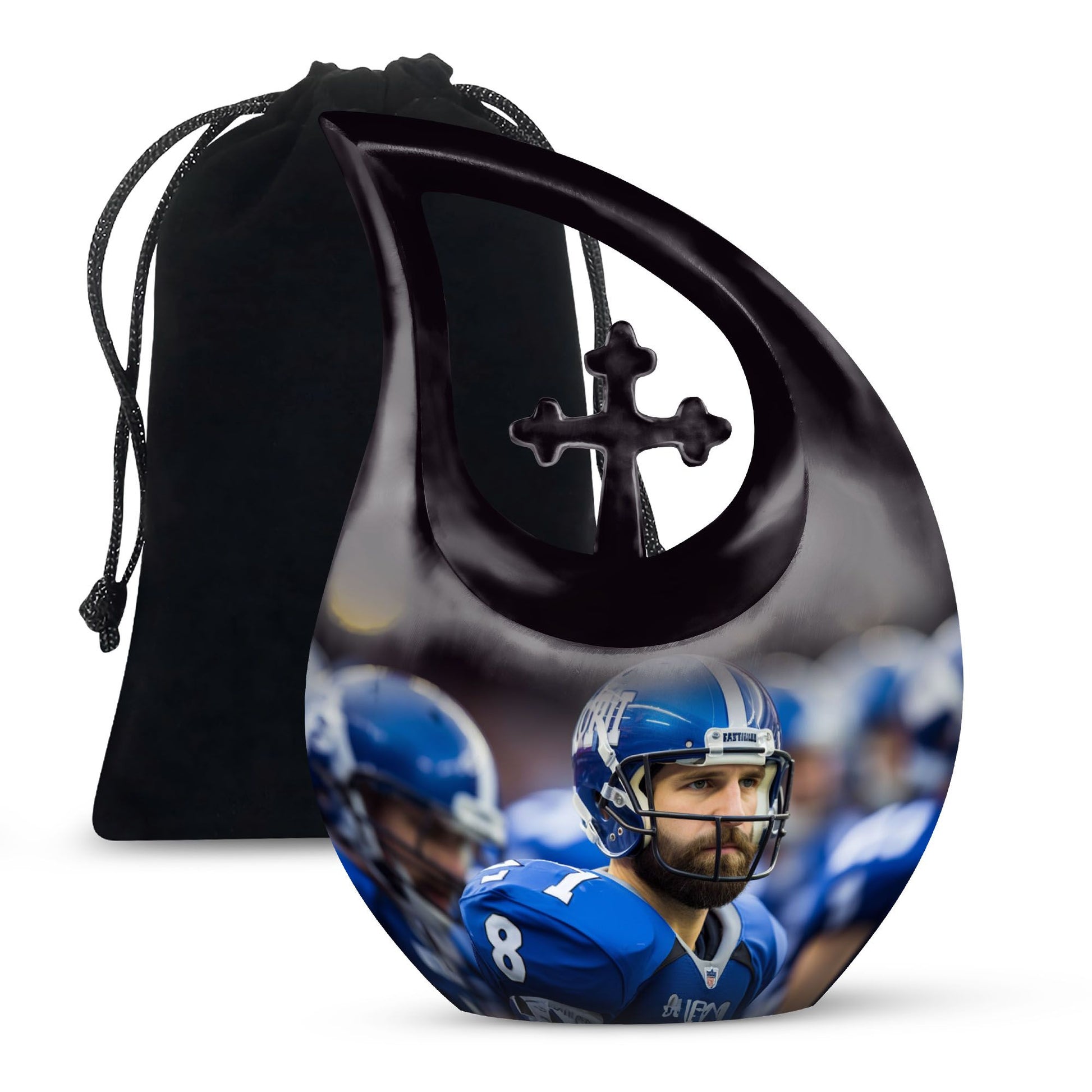 10-inch Aluminium Football Urn with Cross Drop