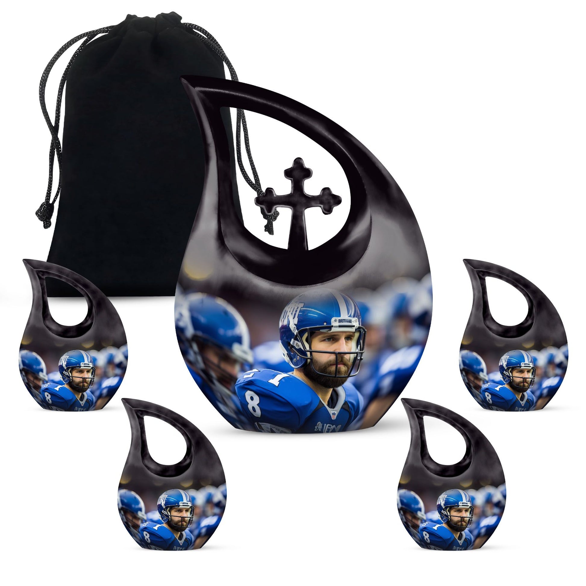 10-inch Aluminium Football Urn with Cross Drop