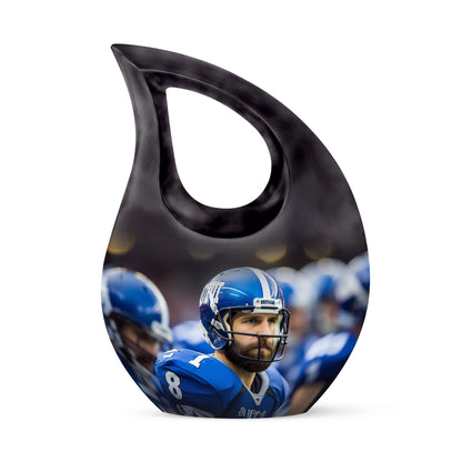 10-inch Aluminium Football Urn with Cross Drop