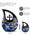 10-inch Aluminium Football Urn with Cross Drop