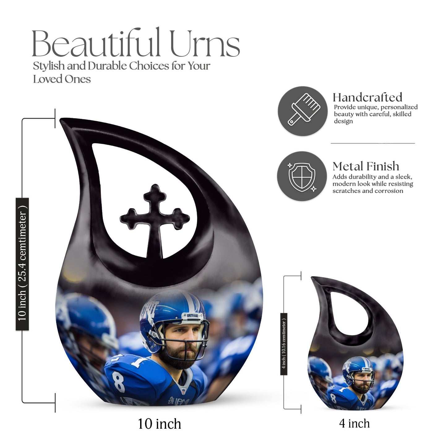 10-inch Aluminium Football Urn with Cross Drop