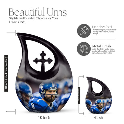 10-inch Aluminium Football Urn with Cross Drop