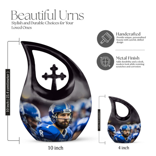 10-inch Aluminium Football Urn with Cross Drop