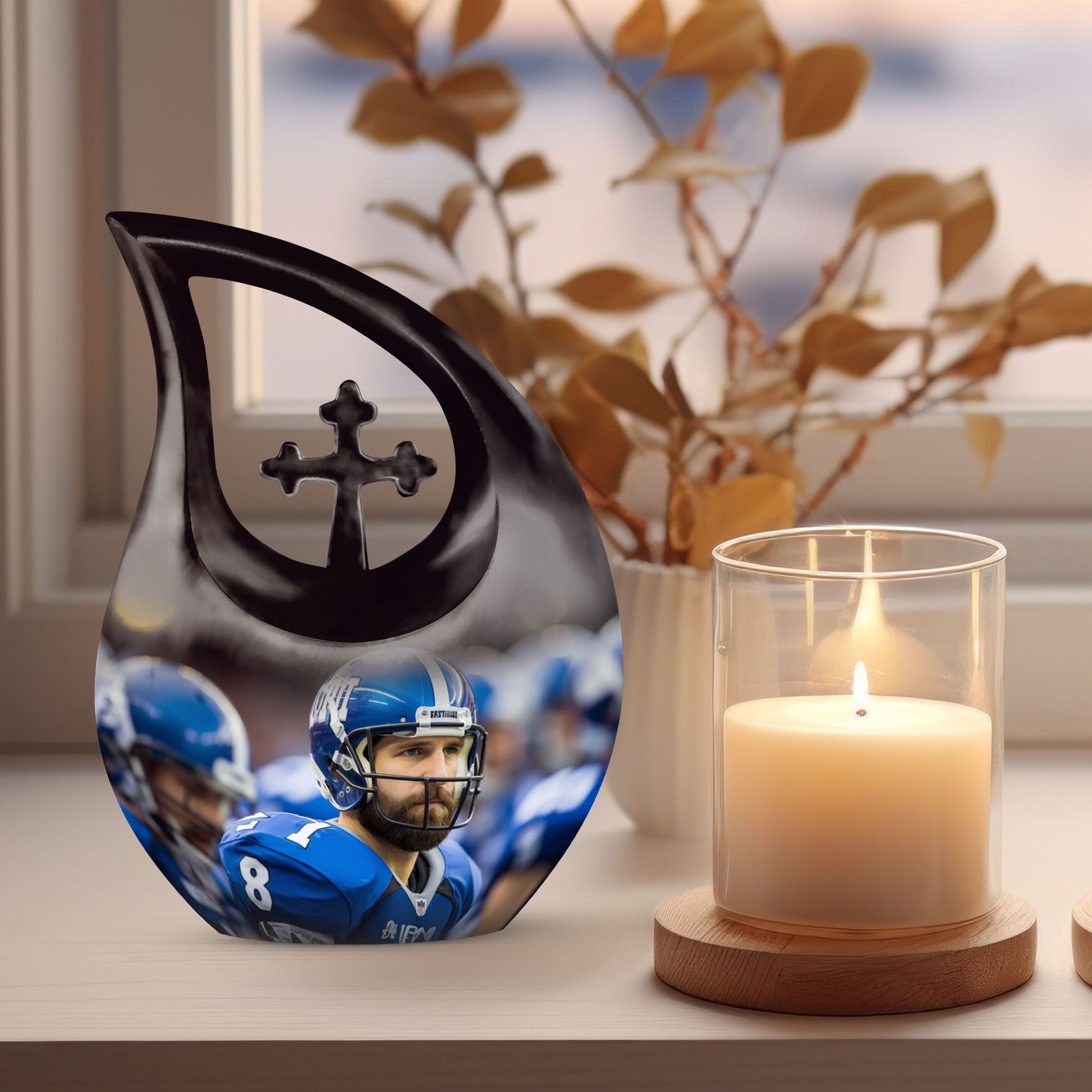 10-inch Aluminium Football Urn with Cross Drop