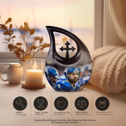 10-inch Aluminium Football Urn with Cross Drop