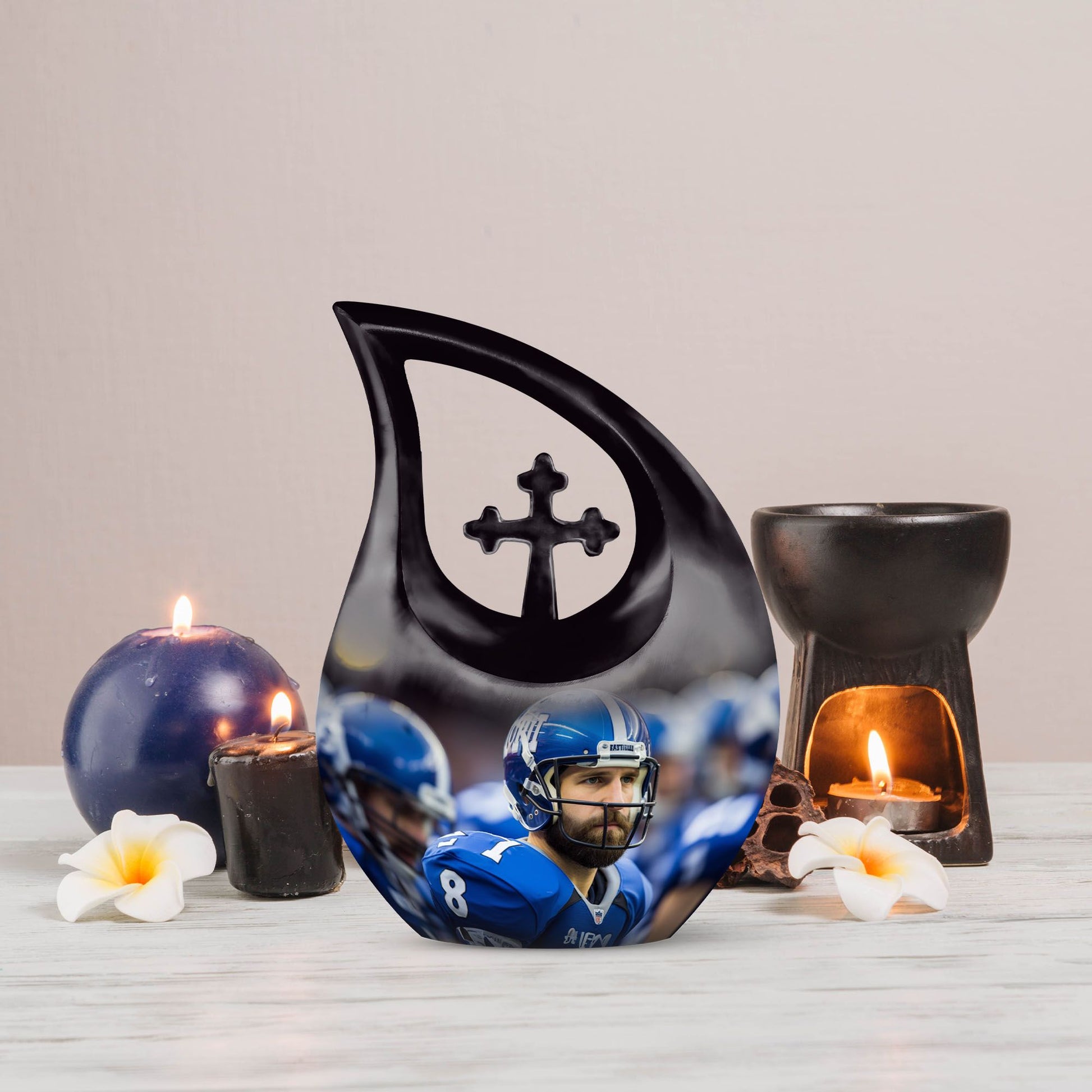 10-inch Aluminium Football Urn with Cross Drop