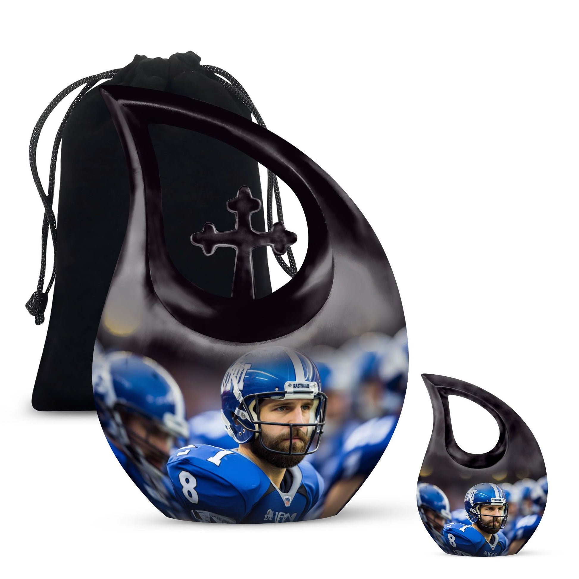 10-inch Aluminium Football Urn with Cross Drop