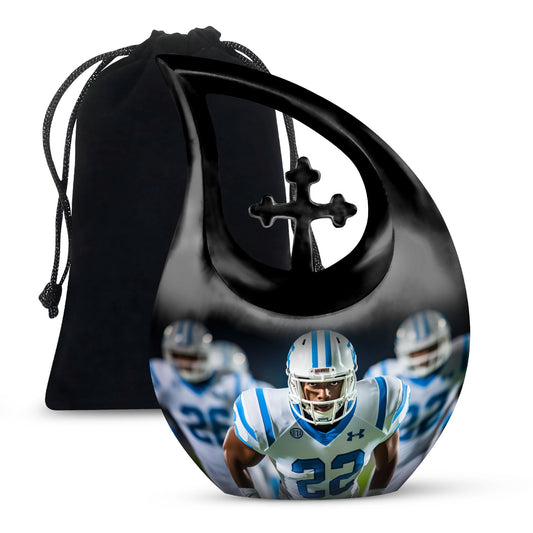 10-inch Football-themed Cross Drop design Memorial Urn 