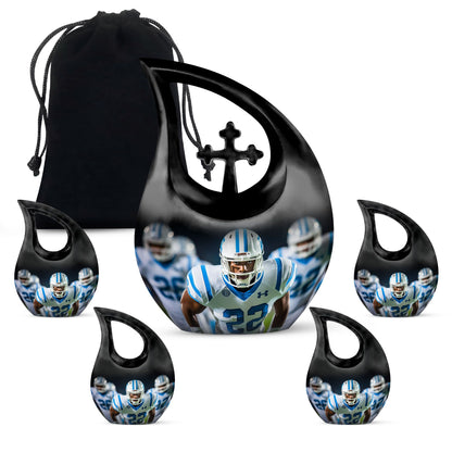 10-inch Football-themed Cross Drop design Memorial Urn 