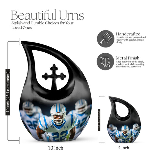 10-inch Football-themed Cross Drop design Memorial Urn 