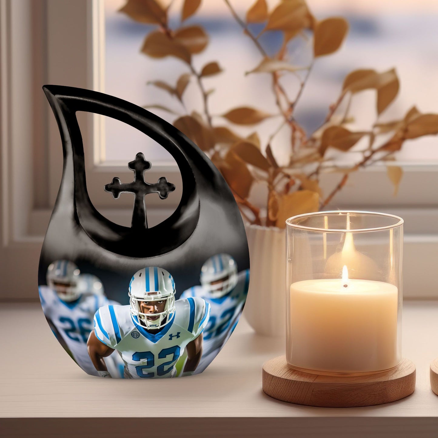 10-inch Football-themed Cross Drop design Memorial Urn 
