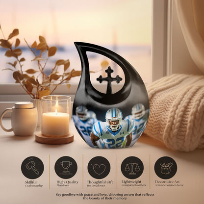 10-inch Football-themed Cross Drop design Memorial Urn 