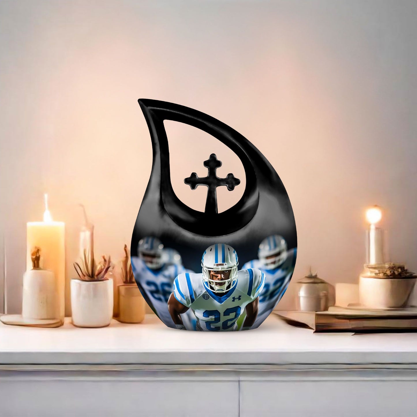 10-inch Football-themed Cross Drop design Memorial Urn 
