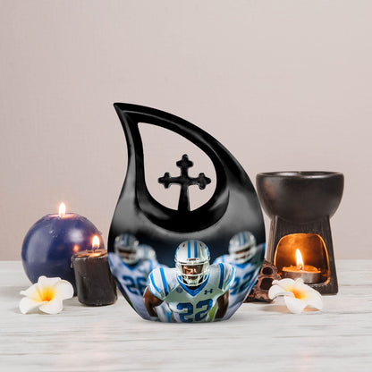 10-inch Football-themed Cross Drop design Memorial Urn 