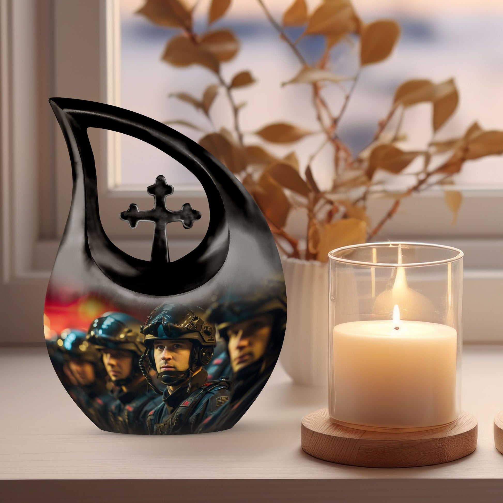 10-inch Football themed Large Cross Drop Urn for Human Ashes