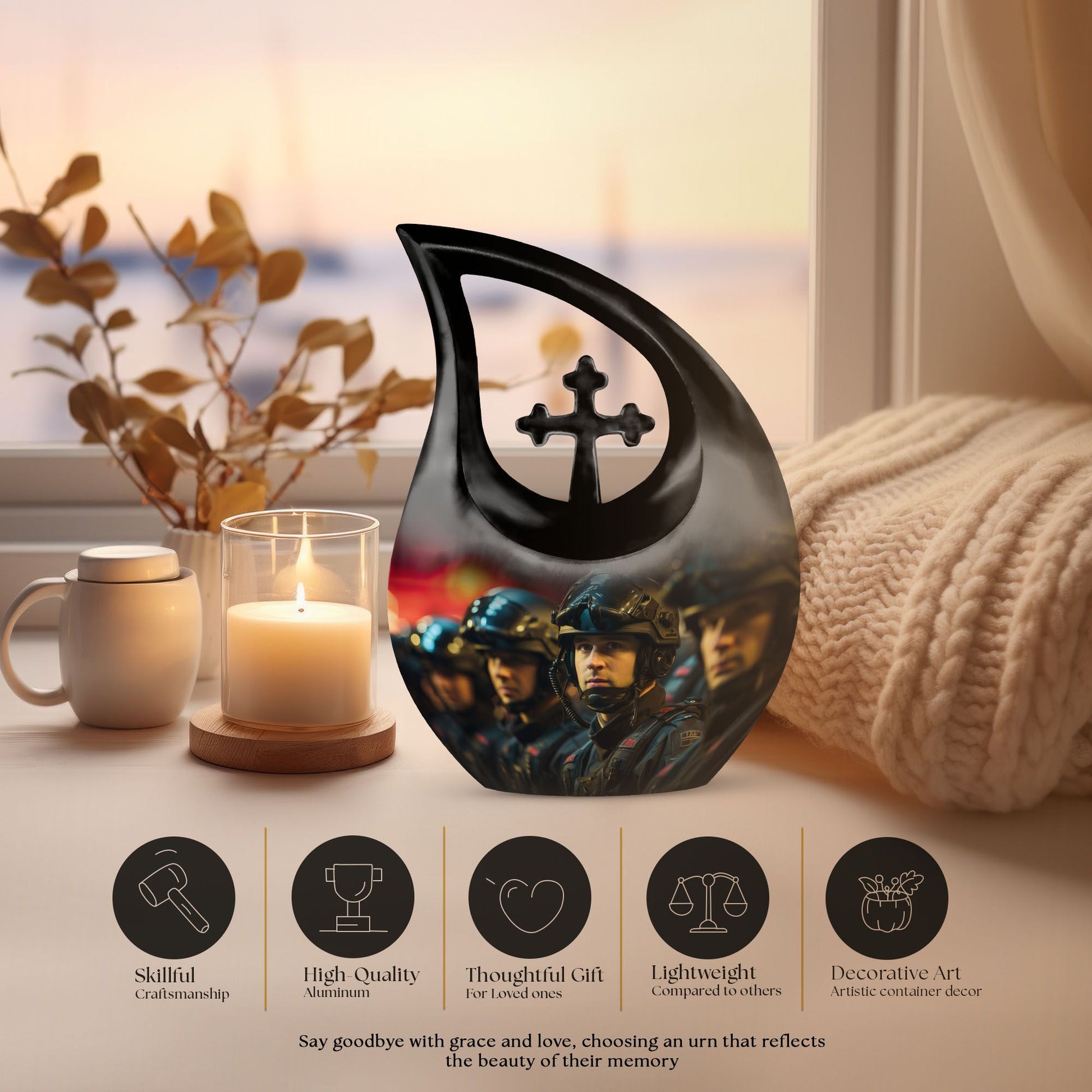 10-inch Football themed Large Cross Drop Urn for Human Ashes