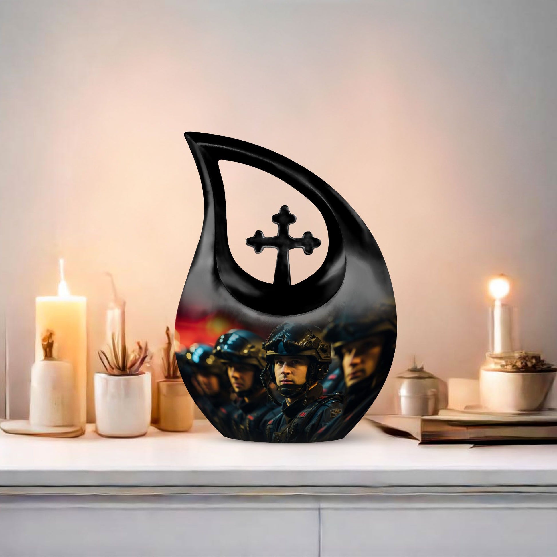 10-inch Football themed Large Cross Drop Urn for Human Ashes