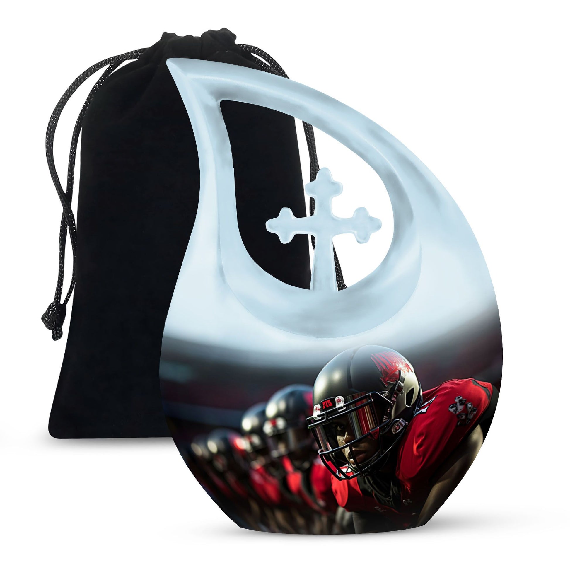 10-inch Football Urn with Cross Drop design, Aluminium 