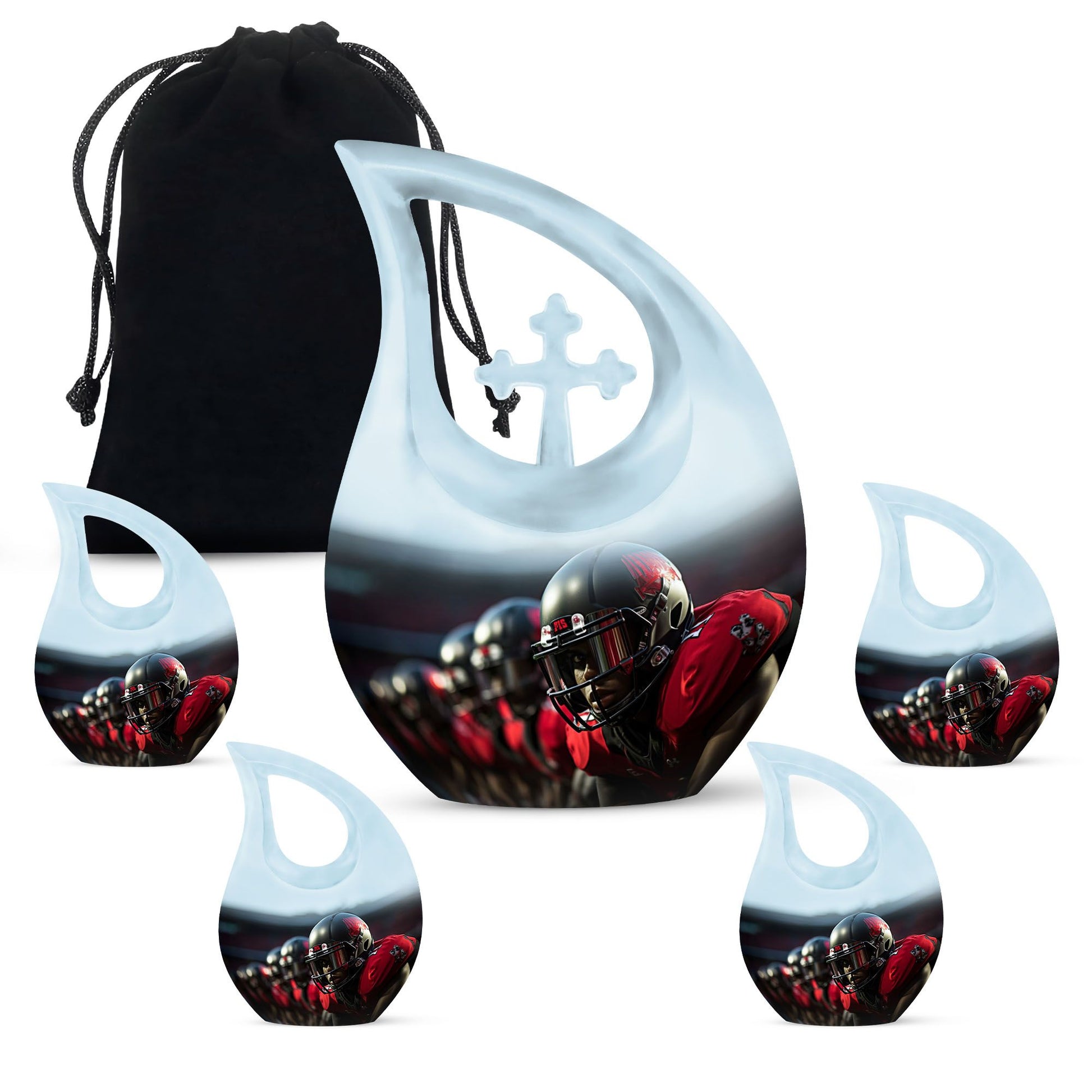 10-inch Football Urn with Cross Drop design, Aluminium 