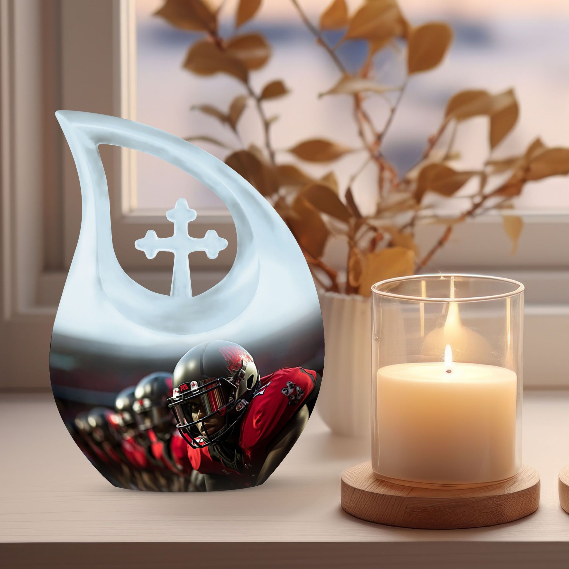 10-inch Football Urn with Cross Drop design, Aluminium 