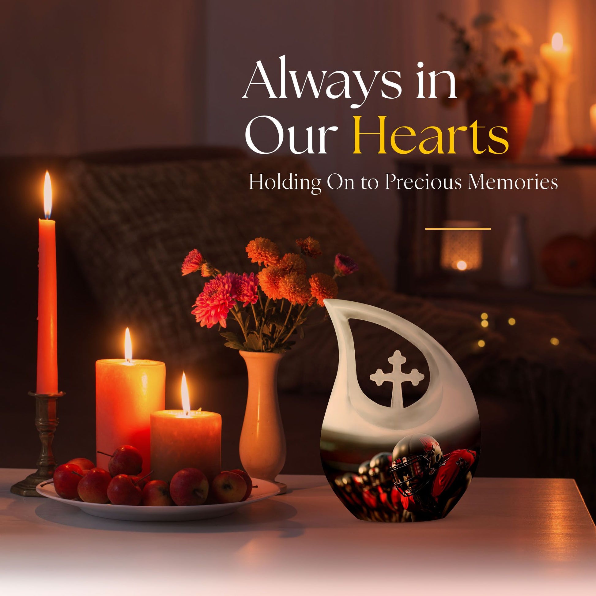 10-inch Football Urn with Cross Drop design, Aluminium 