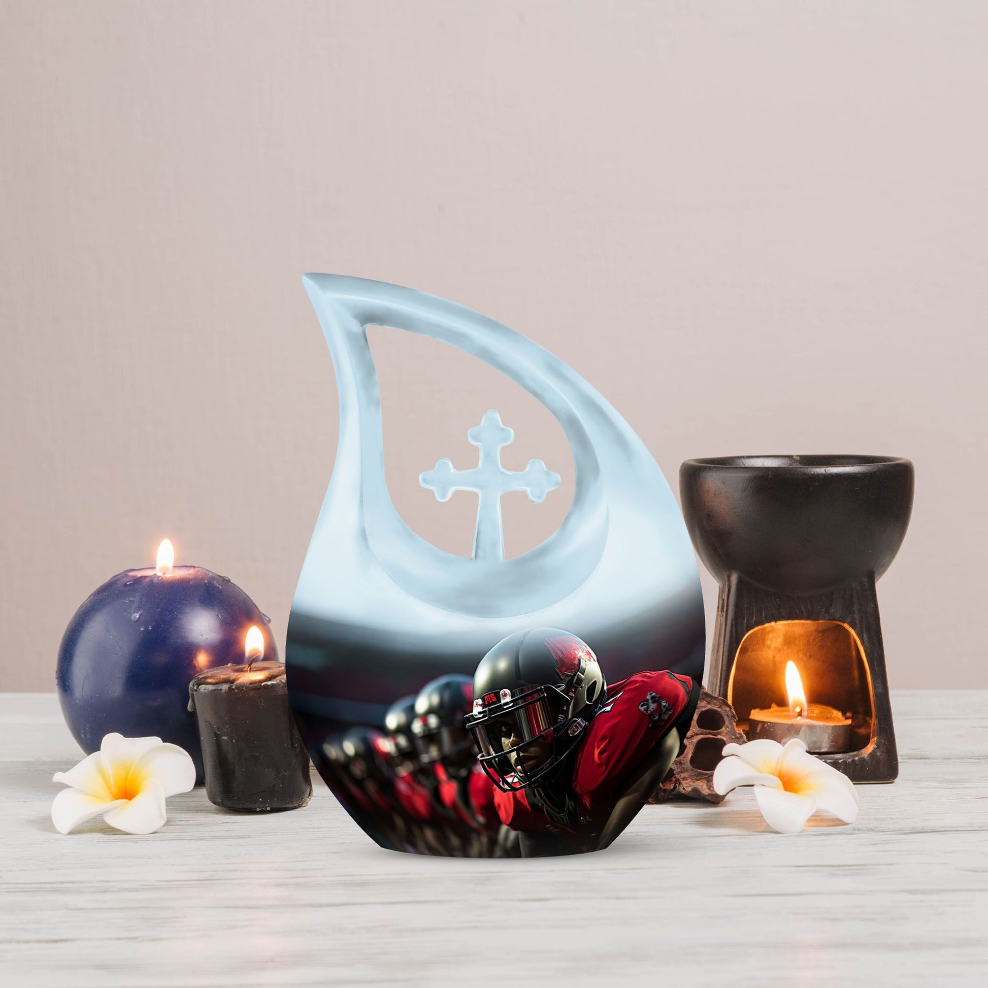 10-inch Football Urn with Cross Drop design, Aluminium 