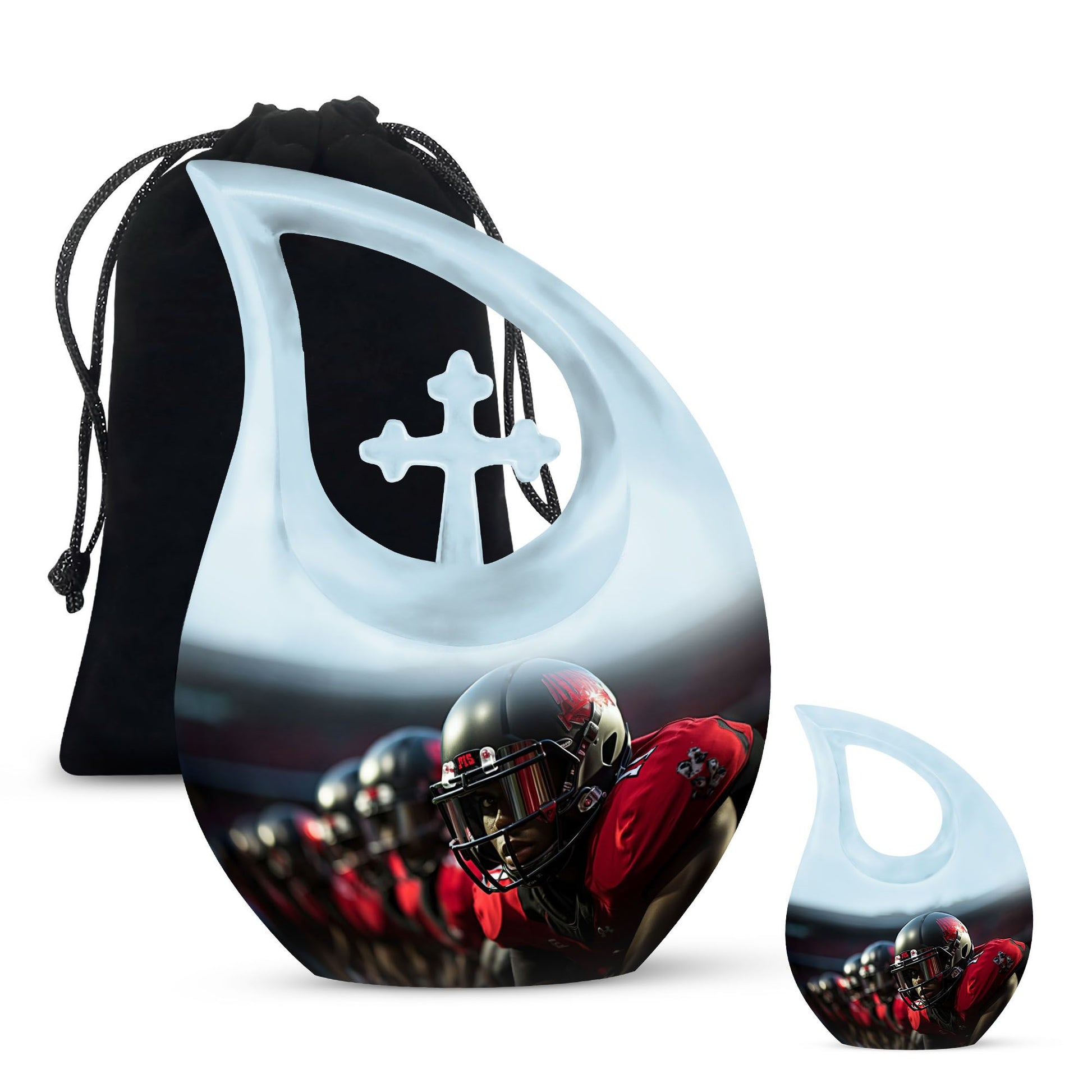 10-inch Football Urn with Cross Drop design, Aluminium 