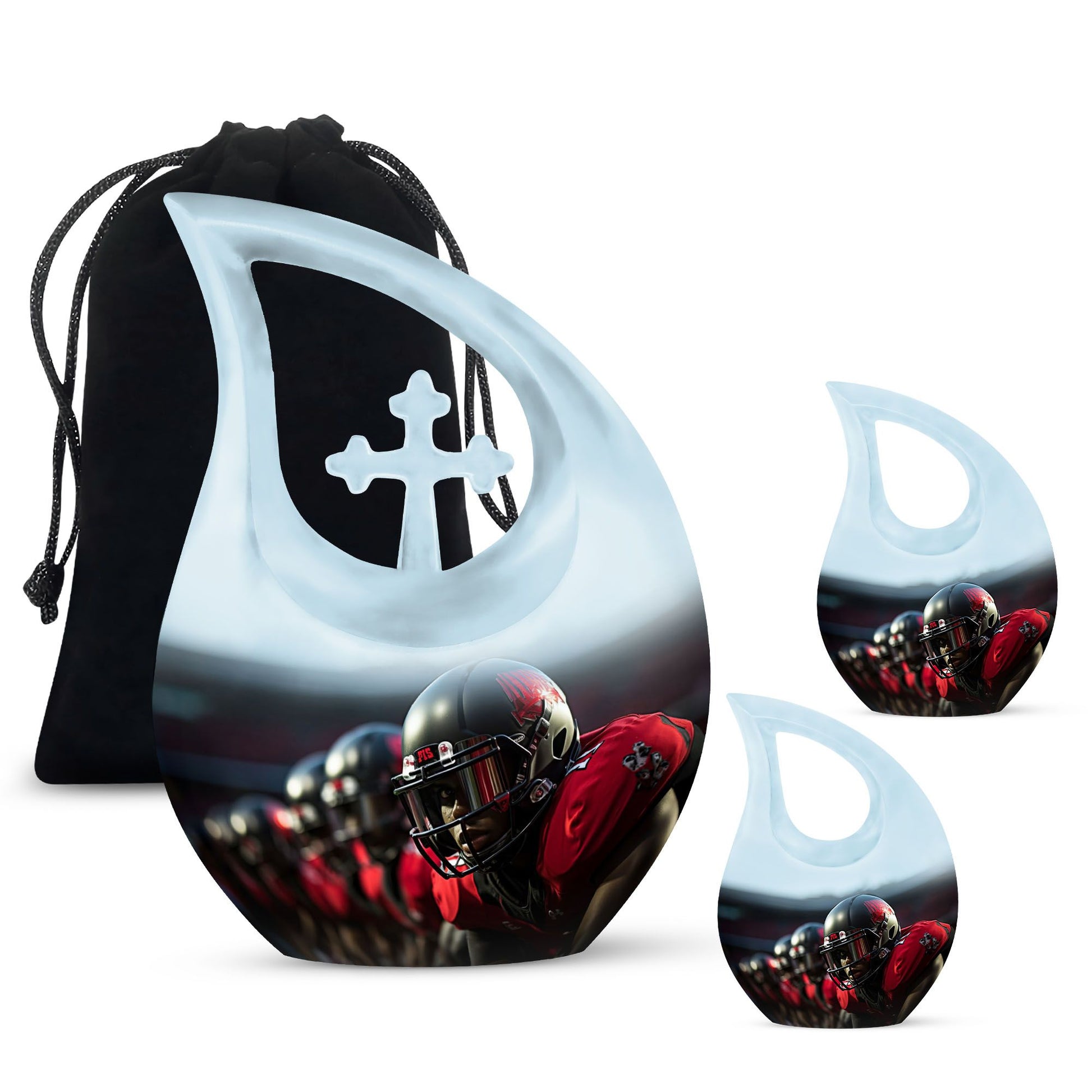 10-inch Football Urn with Cross Drop design, Aluminium 