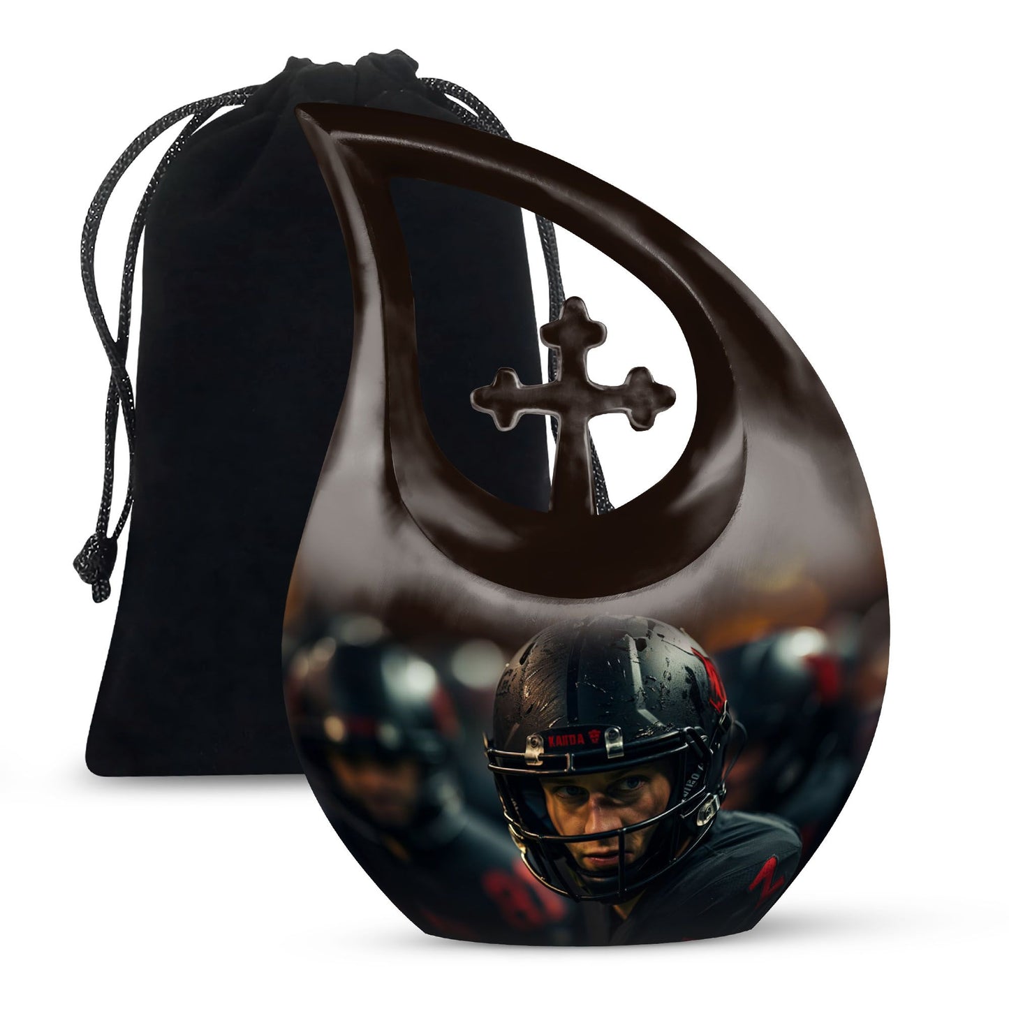 10-inch Football theme Cross Drop design Aluminum Large Urn 