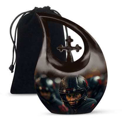 10-inch Football theme Cross Drop design Aluminum Large Urn 