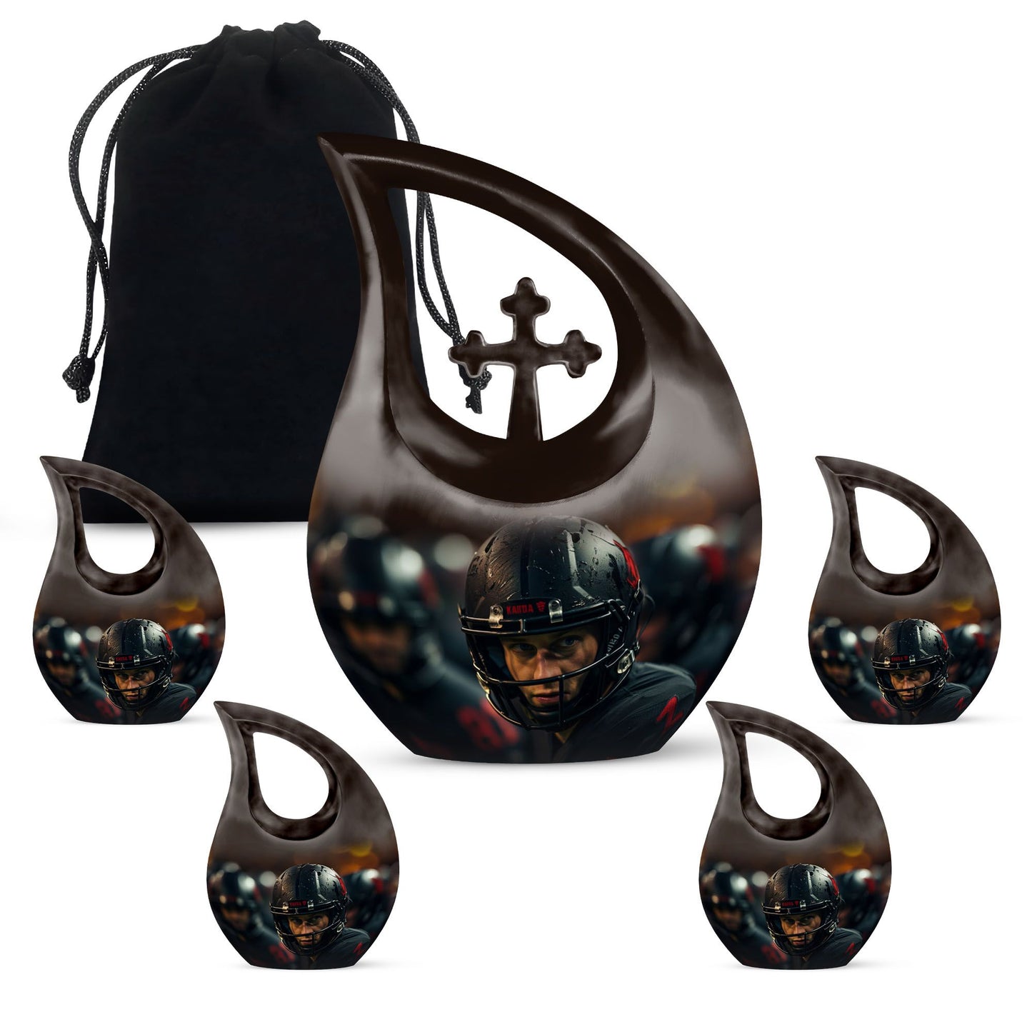 10-inch Football theme Cross Drop design Aluminum Large Urn 
