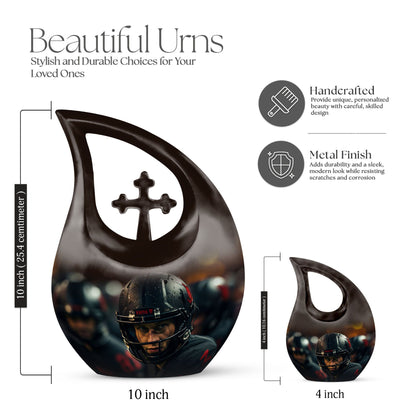 10-inch Football theme Cross Drop design Aluminum Large Urn 