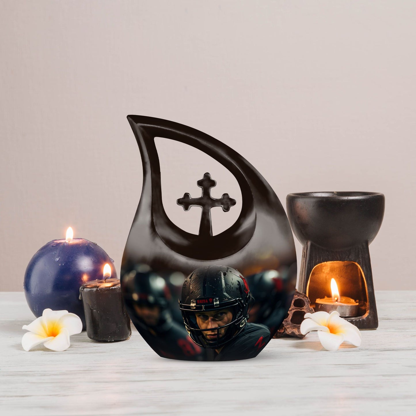 10-inch Football theme Cross Drop design Aluminum Large Urn 