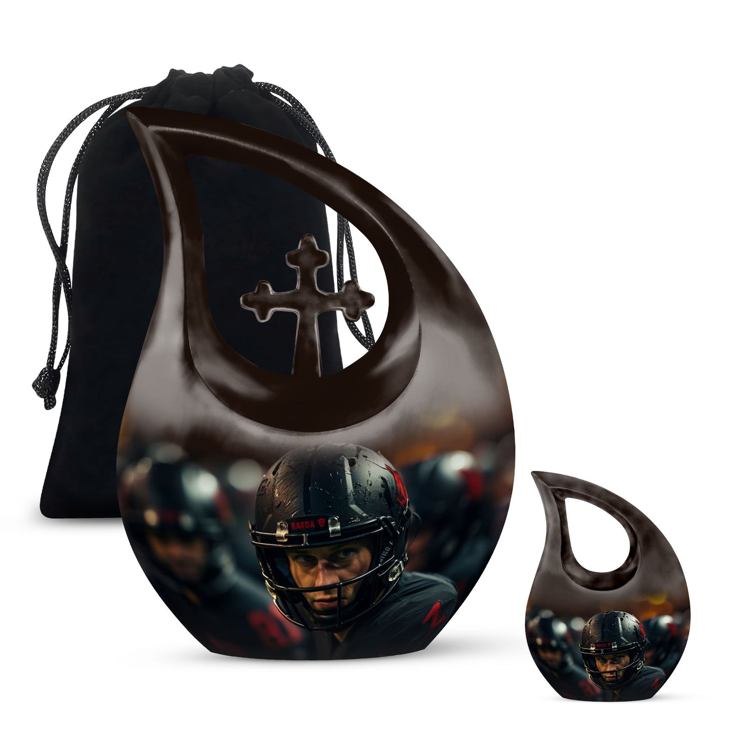 10-inch Football theme Cross Drop design Aluminum Large Urn 