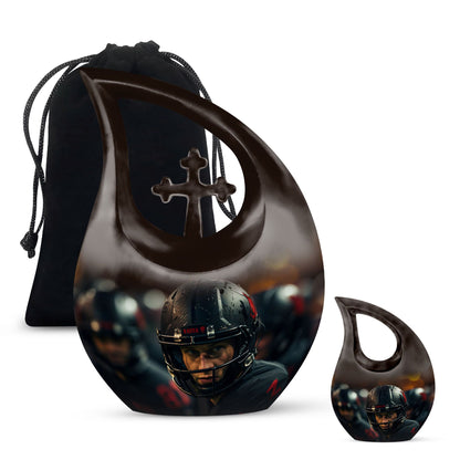 10-inch Football theme Cross Drop design Aluminum Large Urn 