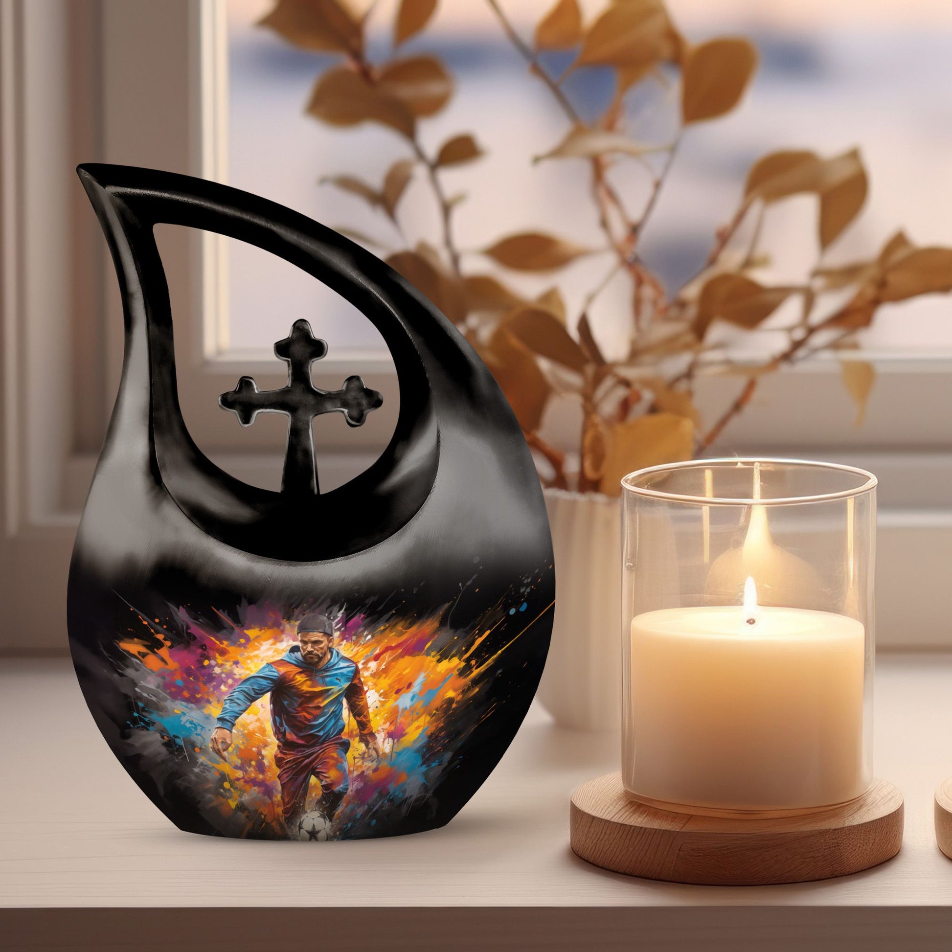 football-themed companion urns for adults, cross