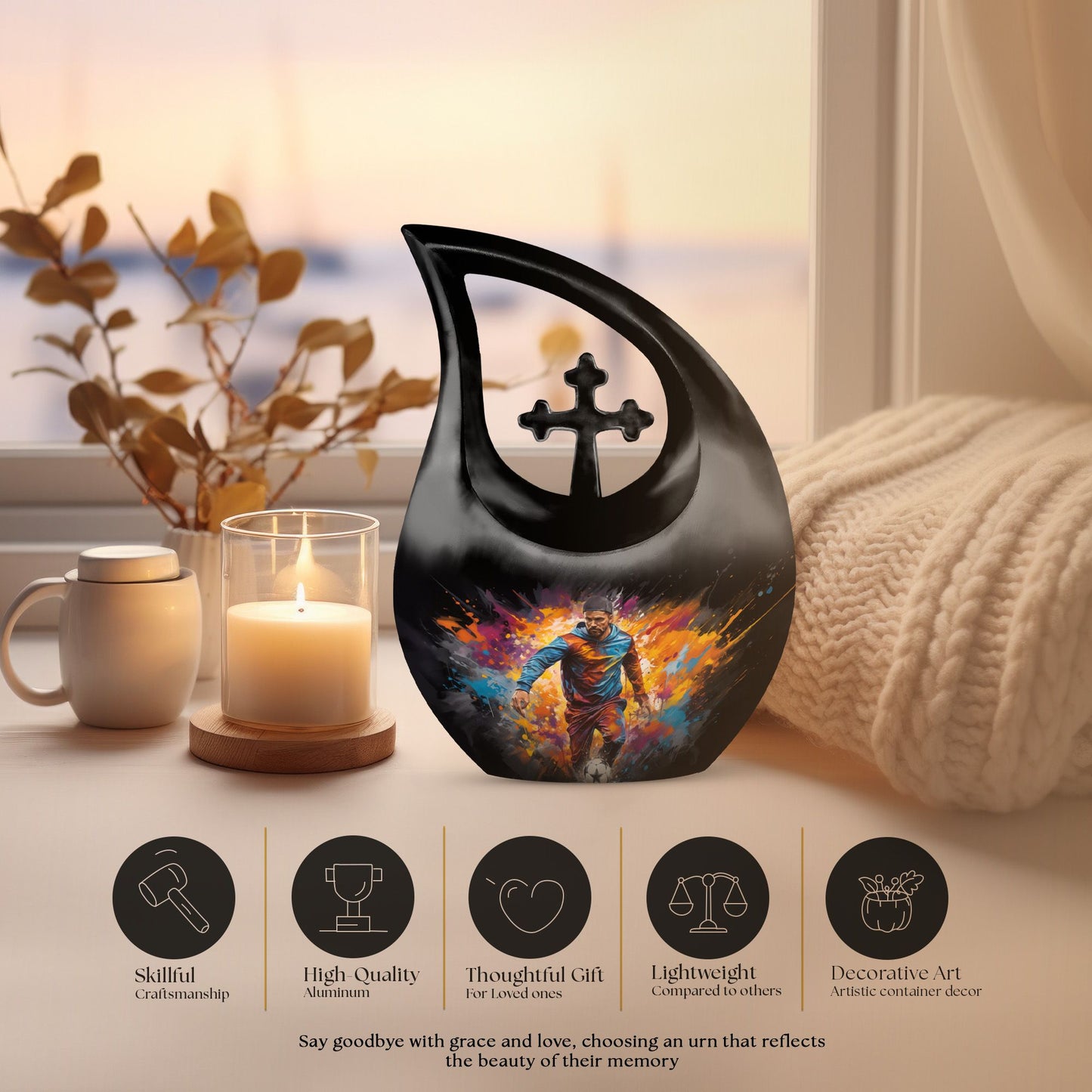 football-themed companion urns for adults, cross